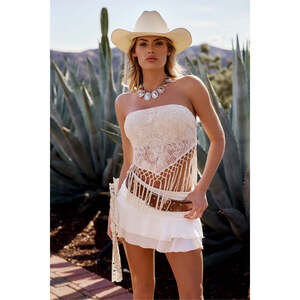 12th Tribe Outlaw Cream Lace Fringe Scarf Top Size MM